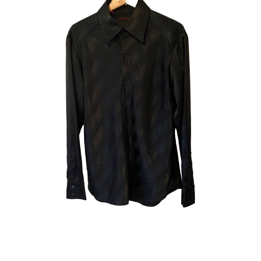 Men’s 7 Diamonds Black Pin Stripe Button Up Shirt Size Large